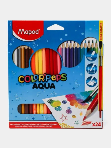 Карандаши цветные "Maped" Aqua, 24 цветов, с кистью 836013