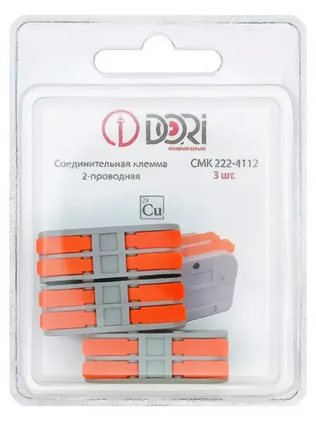 Клемма проходная DORI с рычажком 2х4мм.кв 3шт серый