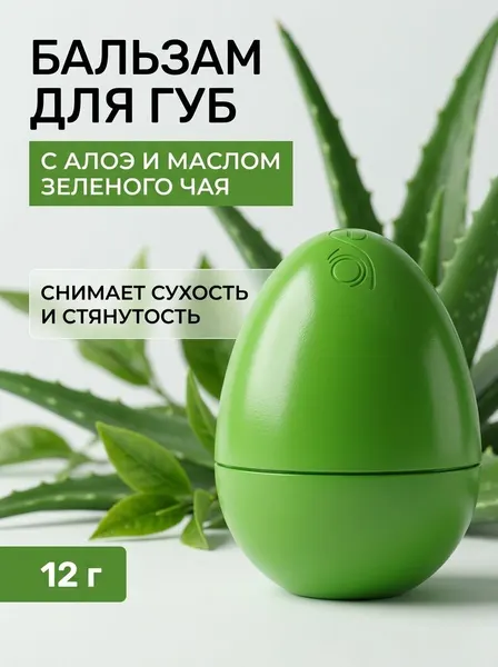 Бальзам для губ Алоэ, масло зелёного чая и витамин Е, spf 7, питательный увлажняющий уход для сухих и чувствительных губ, защита от солнца и ветра, 12 г