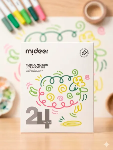 Акриловые маркеры Mideer, 24 цвета – ультрамягкие наконечники