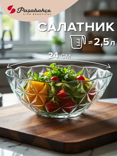 Pasabahce Салатник стеклянный 24 см подарочный