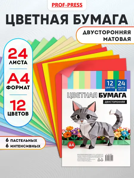 Prof-Press Цветная бумага двухсторонняя 24 листа А4