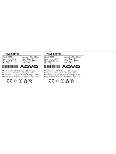 AOVO Наклейка самокат S3 PRO 240 ватт