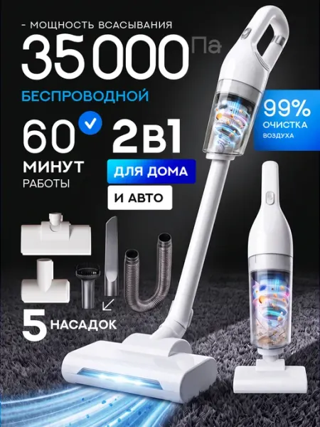 Пылесос вертикальный беспроводной для дома и авто