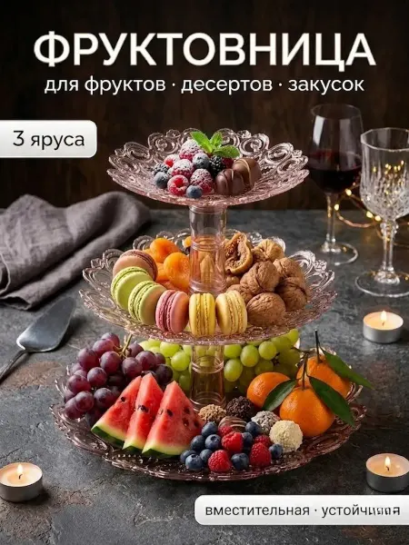 Этажерка сервировочная 3 яруса 26,5*25см пластик
