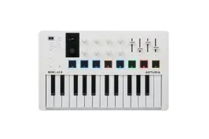 ARTURIA MiniLAB 3, White MIDI-контроллер, клавиатура 25 клавиш, 8 пэдов, 8 энкодеров, 4 слайдера, белый