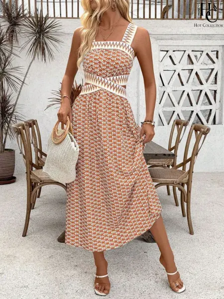 Hot Collection Платье летнее миди сарафан на бретелях с принтом