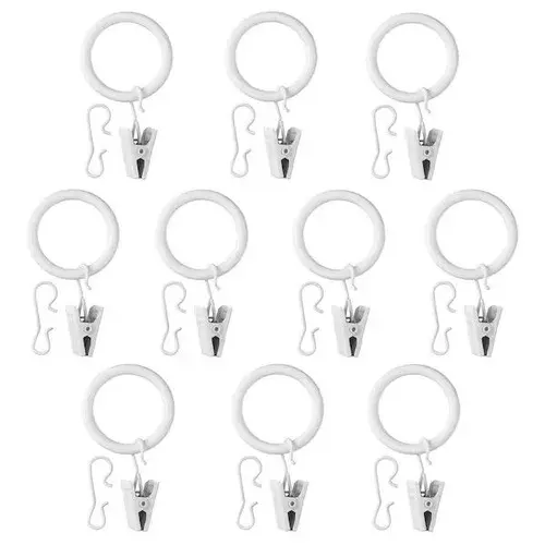 Гардин кольцо с зажимом и крючком IKEA SYRLIG, 25 мм. Белый. 10 шт. ИКЕА Сирлиг.