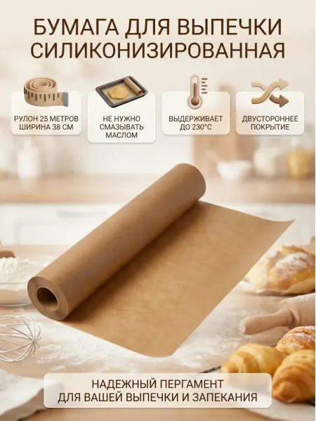 Nib37 Бумага для выпечки силиконизированная пергамент рулон 25м