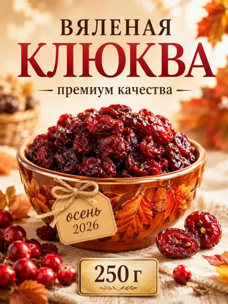 УХ ВКУСНО Клюква вяленая натуральная сушеная без сахара 250 г