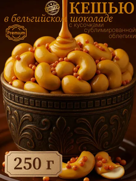 УХ ВКУСНО Кешью в бельгийском шоколаде с облепихой, 250 грамм