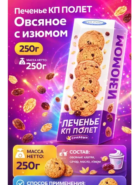Полет Печенье Классическое Овсяное с изюмом, 250г