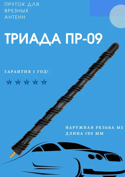 Антенна автомобильная пруток Триада ПР-09" декор наружная резьба М5, длина 190 мм