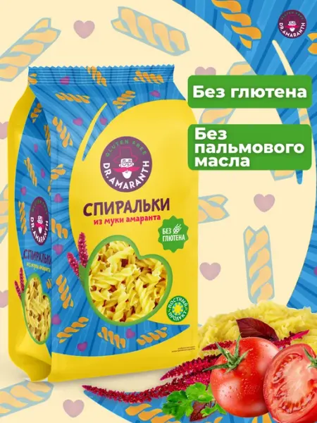 DR.AMARANTH Макароны из муки амаранта без глютена Спиральки, 250г