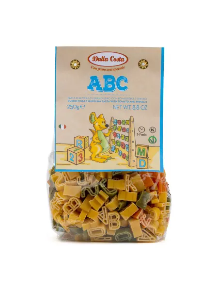 Dalla costa Макароны фигурные Алфавит, со шпинатом и томатами, 250 г
