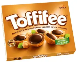 Toffifee, конфеты с лесным орехом в карамельной чашечке, с кремовой нугой и шоколадом, набор в коробке, 250г / Тоффифи