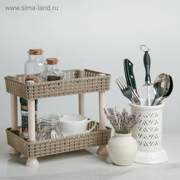 Этажерка настольная 2 яруса «Плетение», 24×15×20 см, цвет микс, 3984802