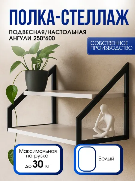 Стеллаж настенный-настольный Ангули 250х600 белый