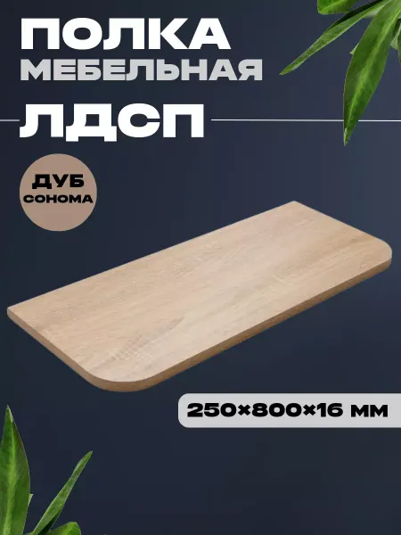 ELEMENTO Полка мебельная ЛДСП закругленная 250х800х16 мм