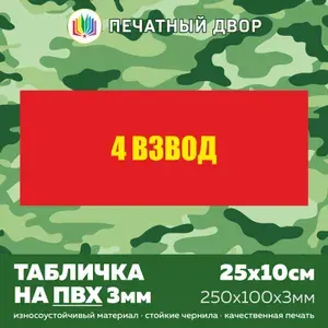Табличка армейская - 4 взвод из пластика ПВХ 3 мм, размер 25х10 см