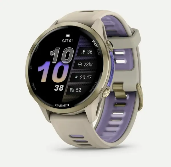 Умные часы Garmin Forerunner 970 серые, золотистый безель, с серым/индиго ремешком (010-02969-12)