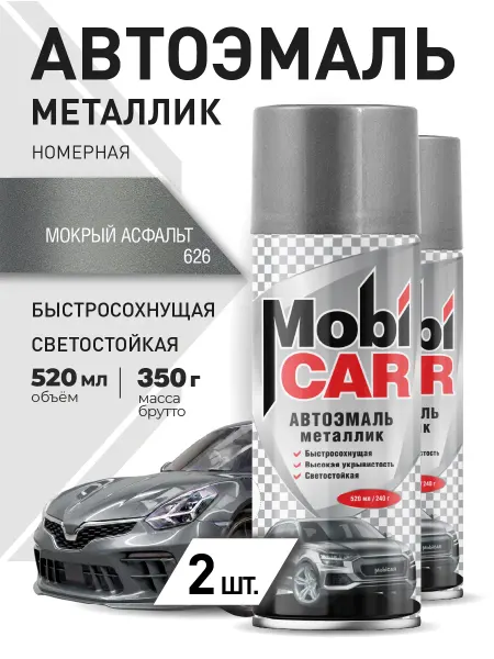 MobiCAR Автоэмаль Мокрый асфальт краска для авто аэрозоль 2х520 мл