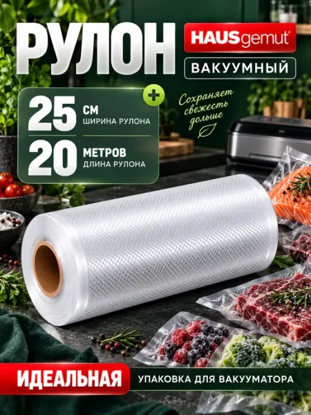 HAUSgemut Вакуумные пакеты в рулоне рифленые для продуктов 25х2000