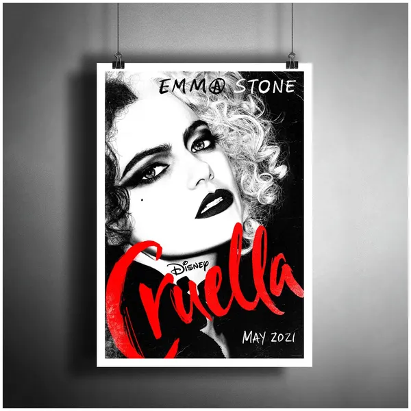 Постер плакат для интерьера "Фильм: Круэлла. Cruella. Эмма Стоун"/ Декор дома, офиса, комнаты A3 (297 x 420 мм)