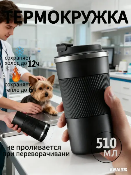 GT Термокружка для кофе напитков с кнопкой автомобильная 510 мл