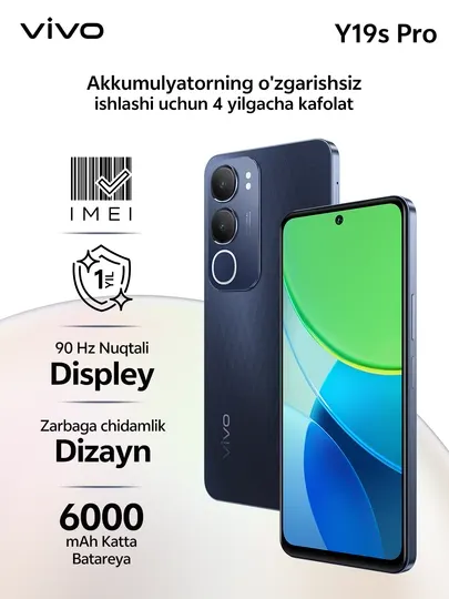 Смартфон Vivo Y19s pro 6RAM 256ГБ памяти, 6000mAч, 44W