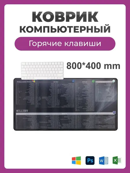 Коврик для мышки и клавиатуры большой Горячие клавиши, компьютерный коврик игровой 400*800, антискользящий, геймерский