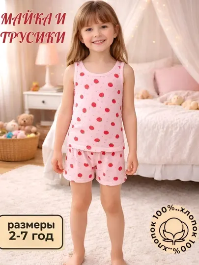 Детский хлопковый комплект майка и трусики, 2–7 лет