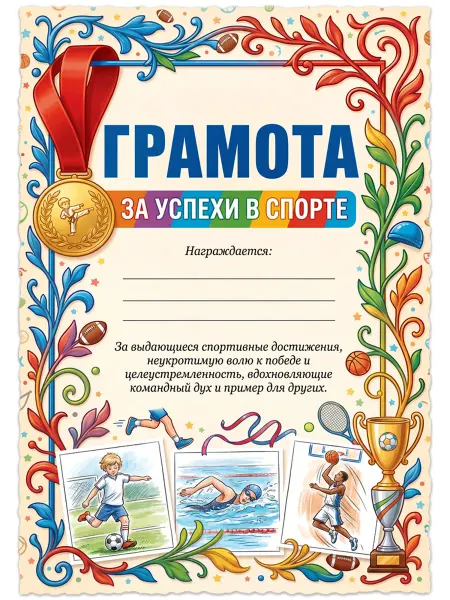 Прикольная спортивная Грамота диплом ребенку Д1 27
