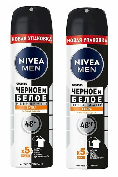 Антиперспирант Nivea спрей "Черное и белое" Невидимый EXTRA, 150 мл 2шт