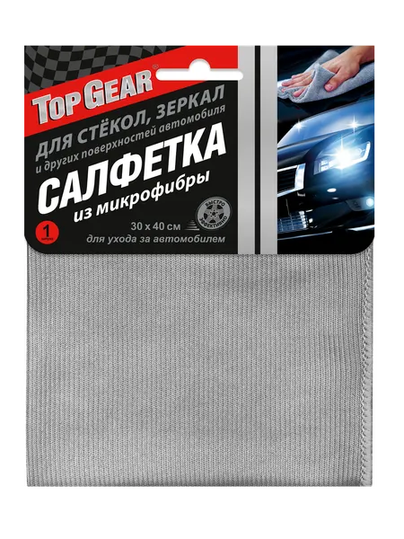 Салфетка для стекол и зеркал Top Gear, микрофибра, 30х40см