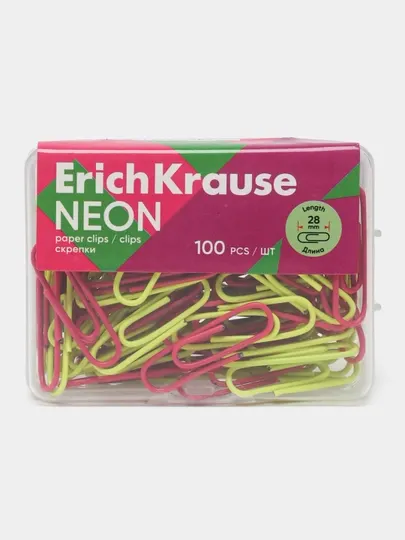 Скрепки металлические с виниловым покрытием ErichKrause Neon, 28 мм, ассорти 62050