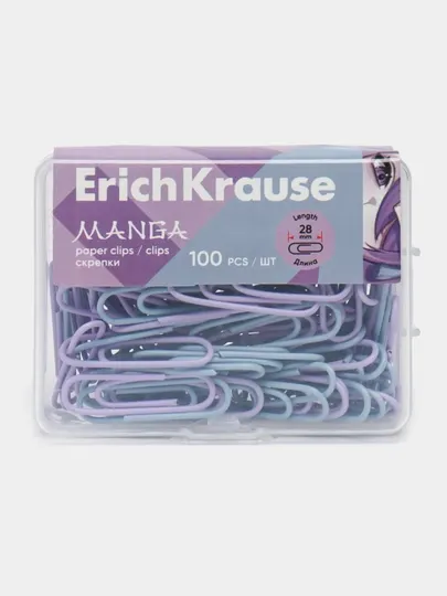 Скрепки металлические с виниловым покрытием ErichKrause Manga, 28 мм, ассорти 62052