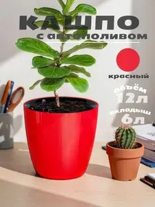 Горшок для цветов, кашпо с автополивом Акиби Комфорт, красный, 12 л