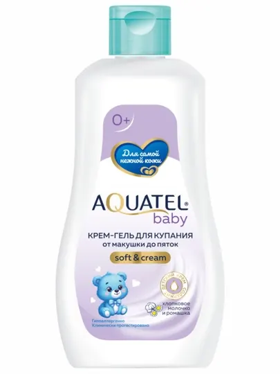 Крем-гель для купания «AQUATEL Baby», хлопковое молочко и ромашка, 280 г