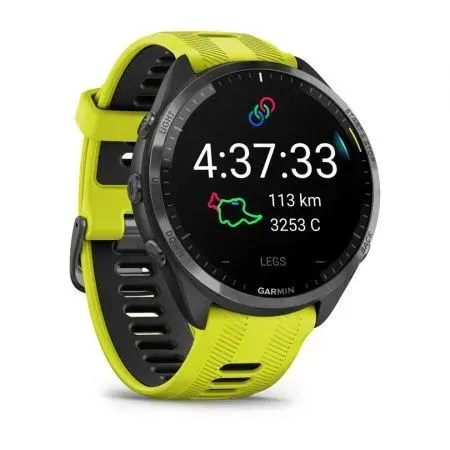 GARMIN Forerunner 965 черные, темно-серый DLC титановый безель, с желто-черным ремешком (010-02809-12)