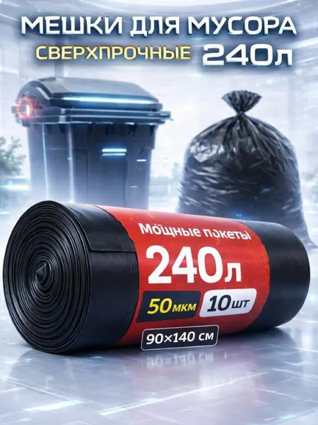 Мешки для мусора 240 л, 10 шт