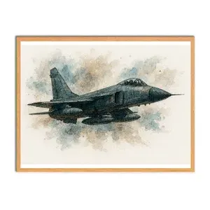 Военная Техника, Дозвуковой боевой самолет, Плакат Акварель 42 см х 29 см
