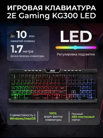 Клавиатура 2E Gaming KG300 LED Black Ukr