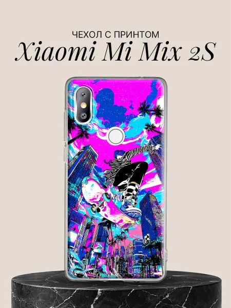 Xiaomi Чехол на Mi Mix 2S Скейтбордист в неоновом мегаполисе