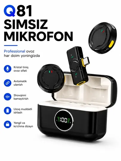 Беспроводной микрофон Q81 2TX+1RX Type-C с шумоподавлением для блогеров и интервью