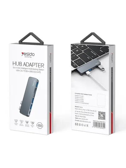 USB-хаб, USB-концентратор, адаптер Yesido HB10, переходник для MacBook, 2x Type-C, 3x USB, TF, SD