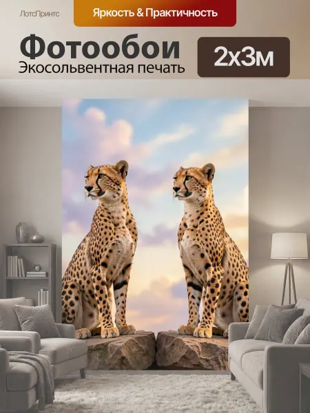 LotsPrints Фотообои "Два гепарда на скалах. Парные хищники." 2x3м