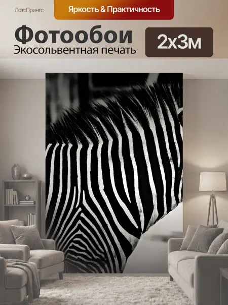 LotsPrints Фотообои "Зебра, природа, животное" 2x3м