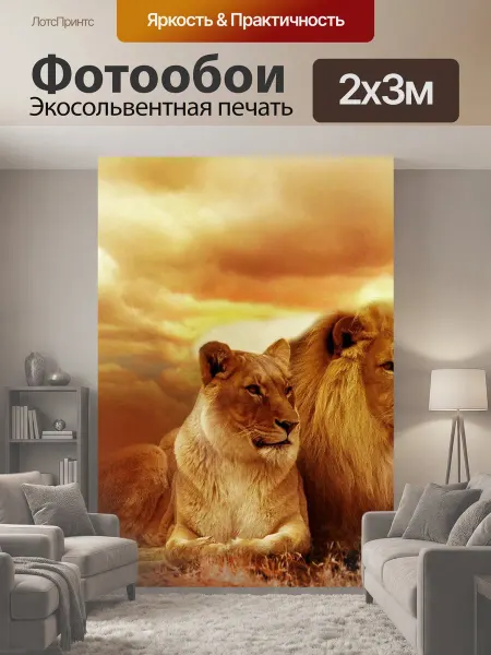 LotsPrints Фотообои "Львы, пара, сафари" 2x3м