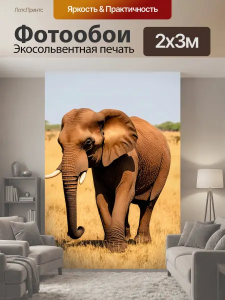 LotsPrints Фотообои "Коричневый слон, прогуливающийся по саванне" 2x3м